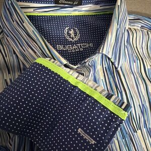 Bugatchi Comfort Classic Fit Button Up Multi Colored Large Dress Shirt